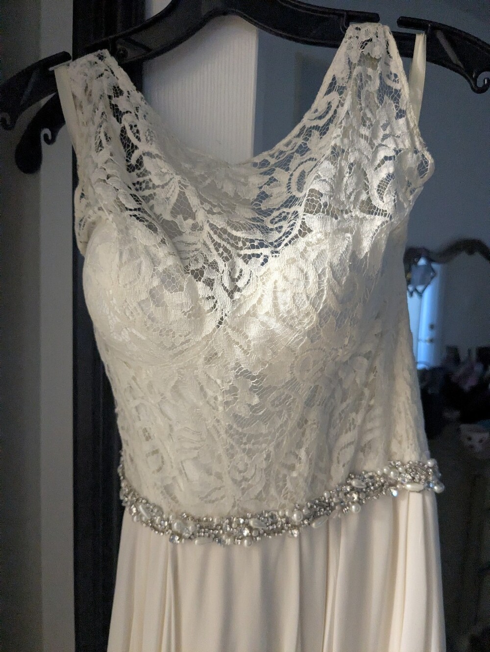 Ivory Lace Beaded Waist A-Line Gown